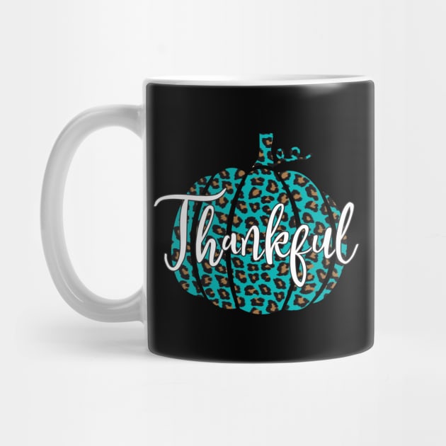 Teal Leopard Print Pumpkin Thankful by squeakyricardo